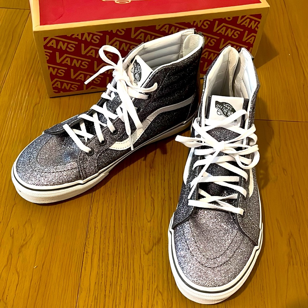 New - glitter pewter high top vans unisex sz 7